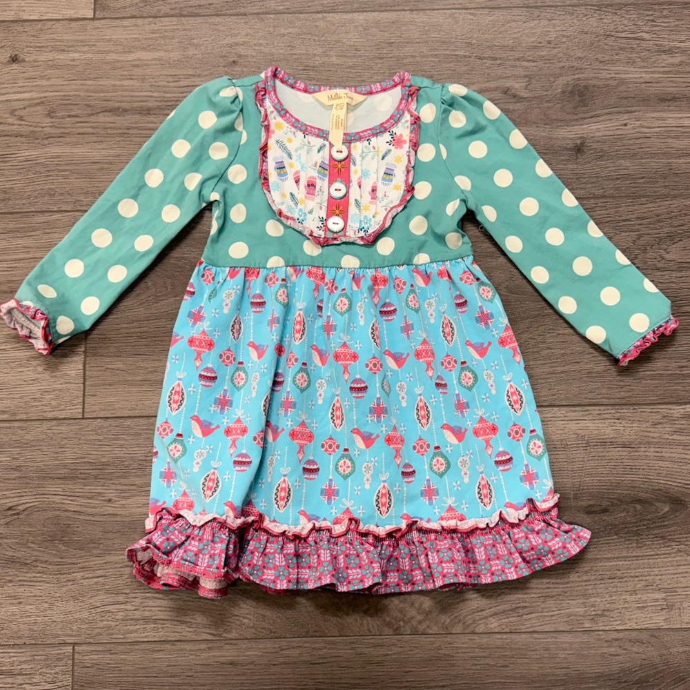 Matilda Jane Holiday Dress, pink, blue, & green, sz 18-24 months